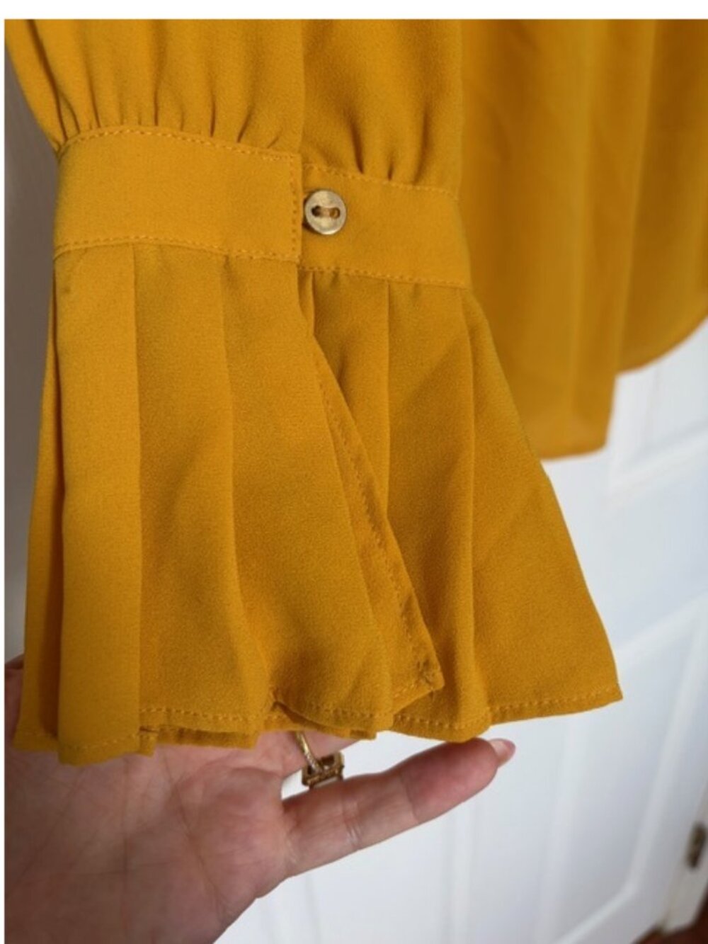 LOFT golden yellow ruffle sleeve blouse- Size Small Petite - Picture 4 of 6